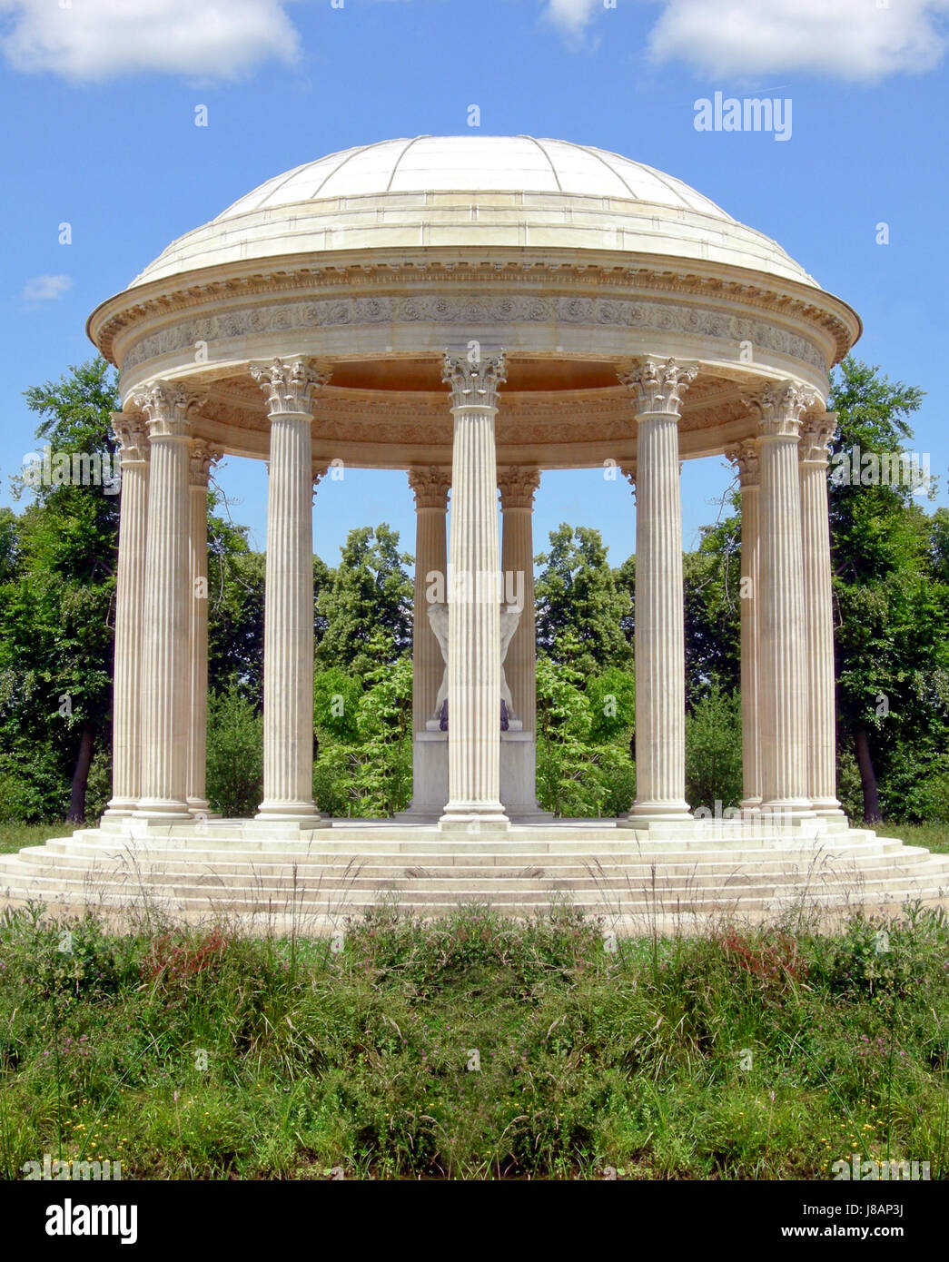 garden, columns, circular, capitals, uppercases, meadow, grass, lawn