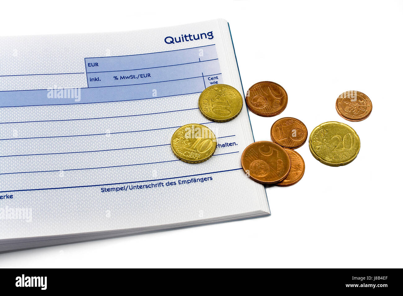 receipt with euro coins and ball-pen Stock Photo