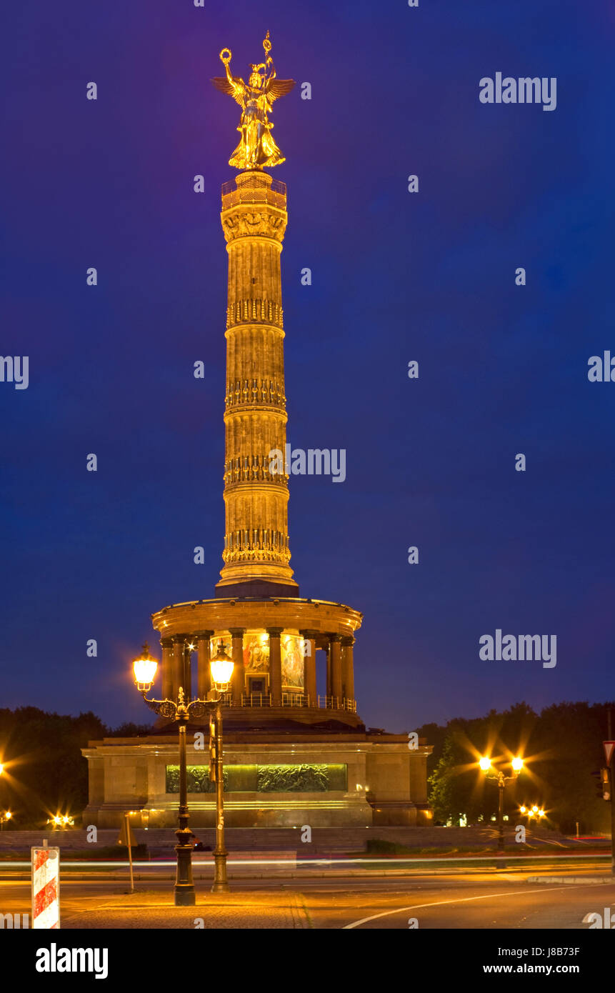 monument, at night, night, nighttime, berlin, triumphal column, national, star, Stock Photo