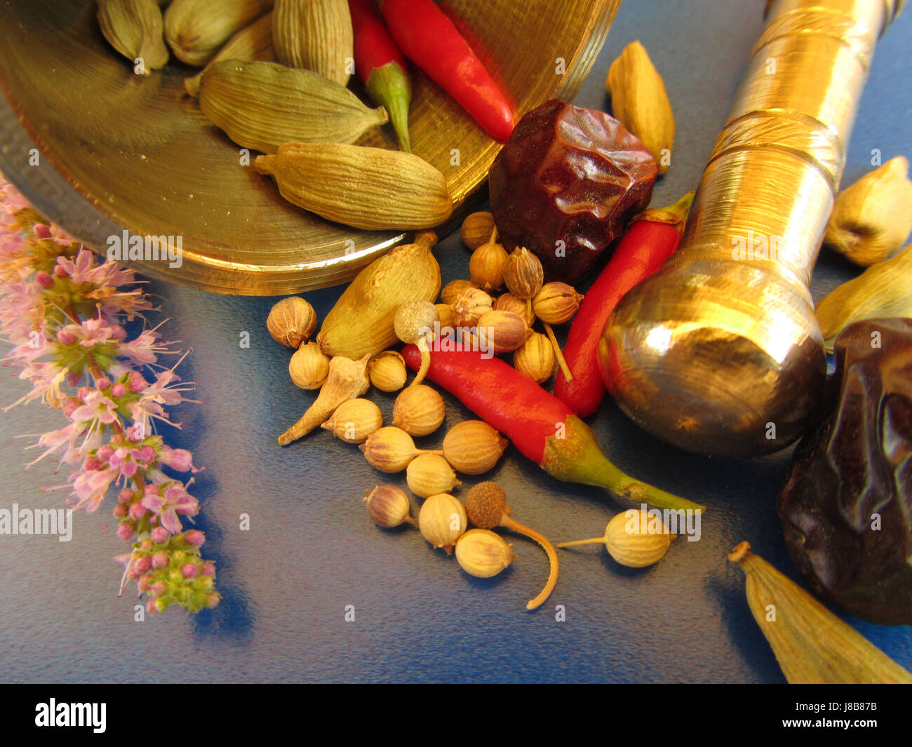 boil, cooks, boiling, cooking, red peppers, mortar, spices, bake, coriander, Stock Photo