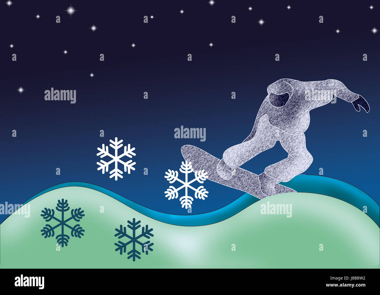 snowboarders at night Stock Photo