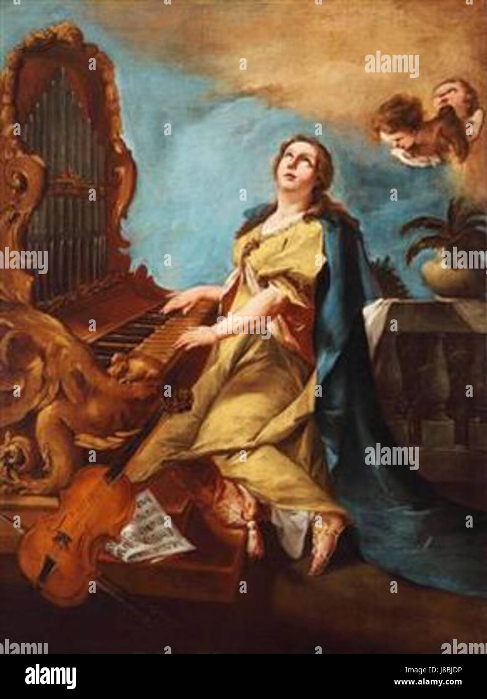 This artwork by Guardi depicts Saint Cecilia, a Christian martyr and ...