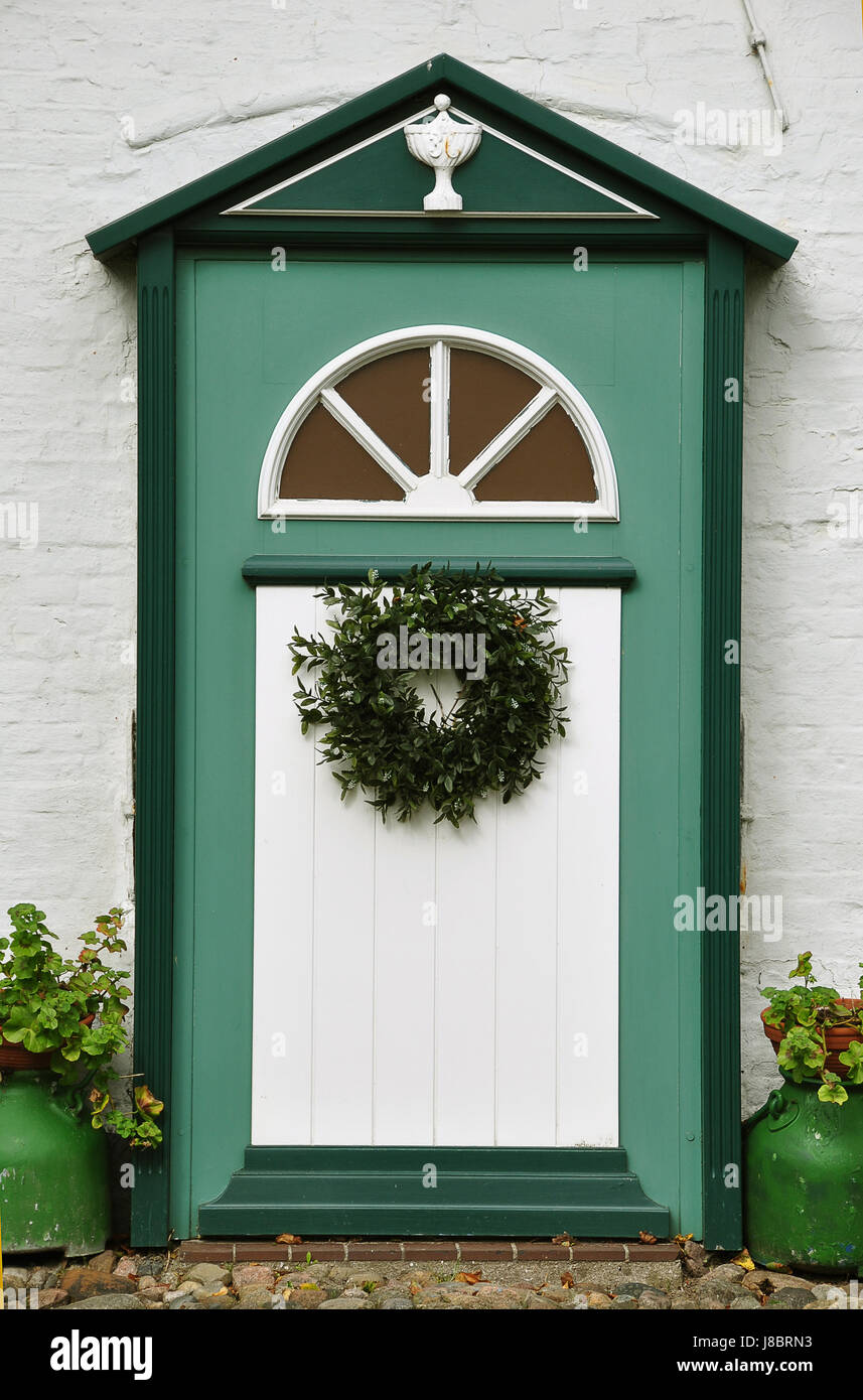 green, entrance, door, front door, house, home, dwelling house, residential Stock Photo