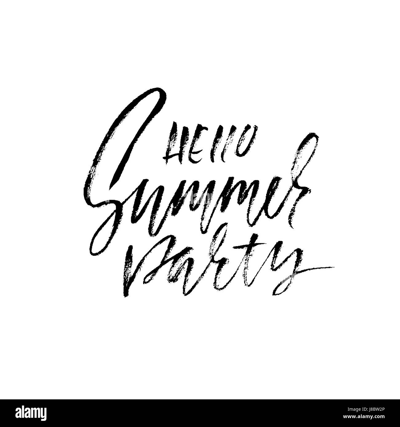Hello summer party hand drawn lettering isolated on white background ...