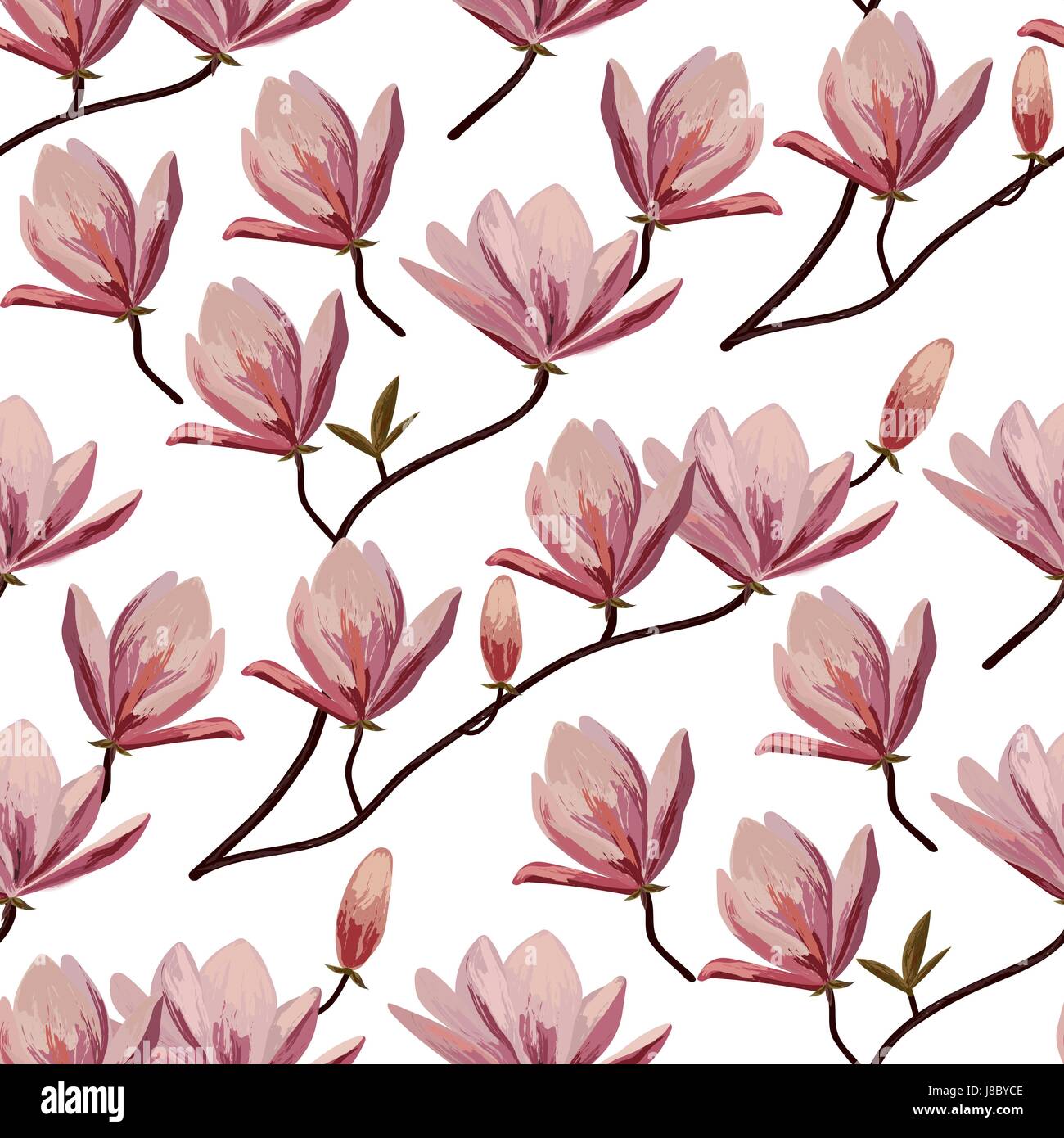 Seamless pattern with blossom brunches of magnolia Stock Vector Image ...