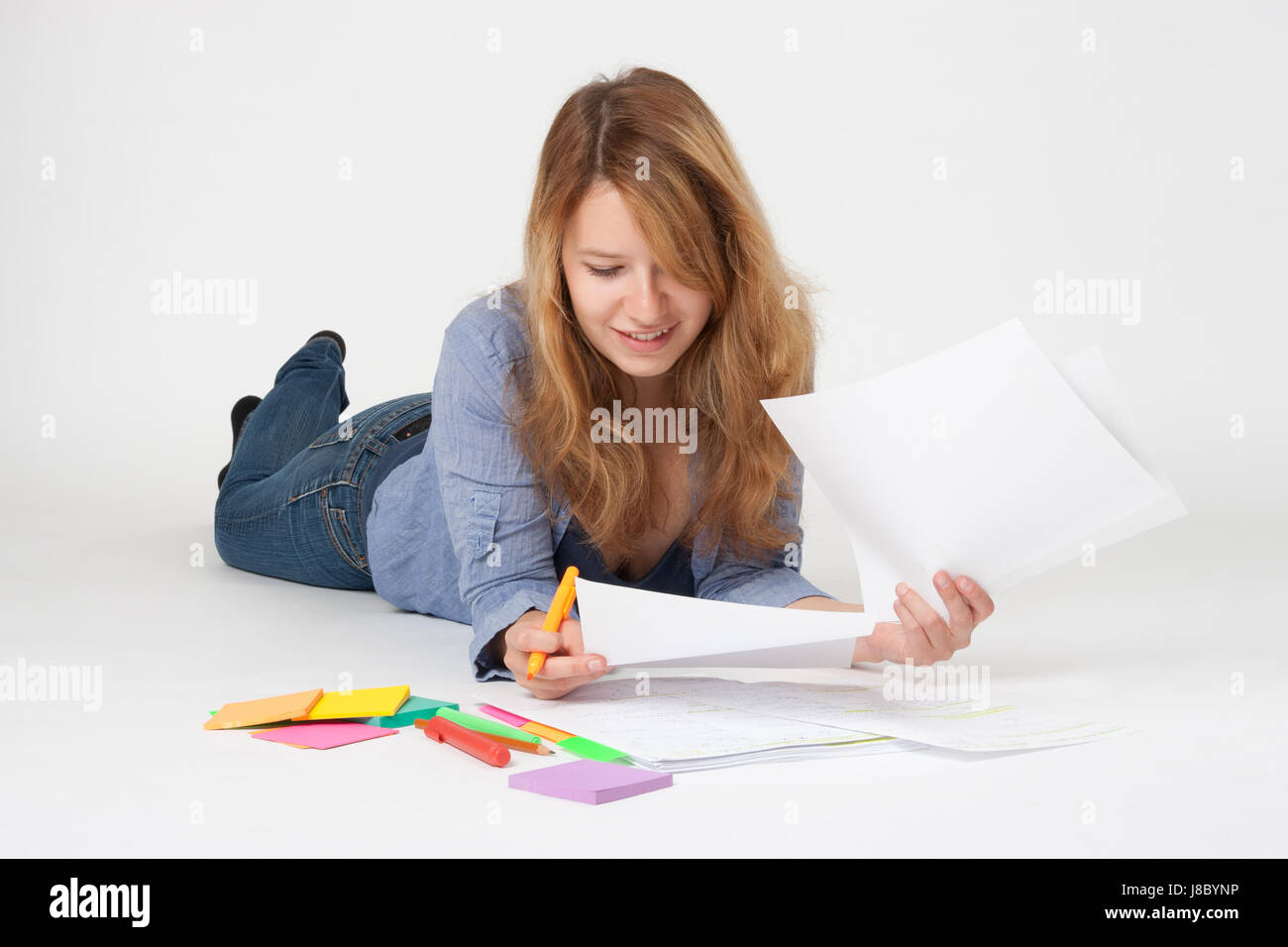 study, student, egghead, woman, blue, laugh, laughs, laughing, twit, giggle, Stock Photo