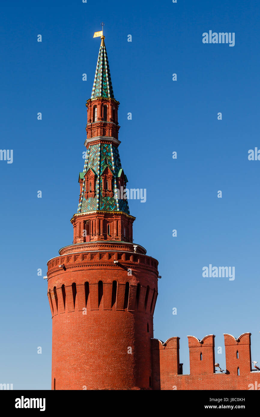 Beklemishevskaya (Moskvoretskaya) Tower of Kremlin and Kremlin Wall, Moscow, Russia Stock Photo