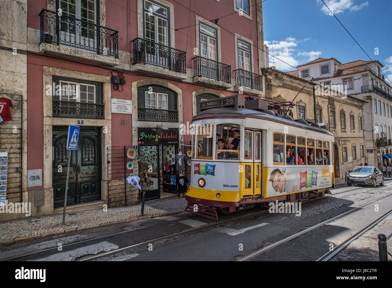 traditional tram in Lisbon Stock Photo