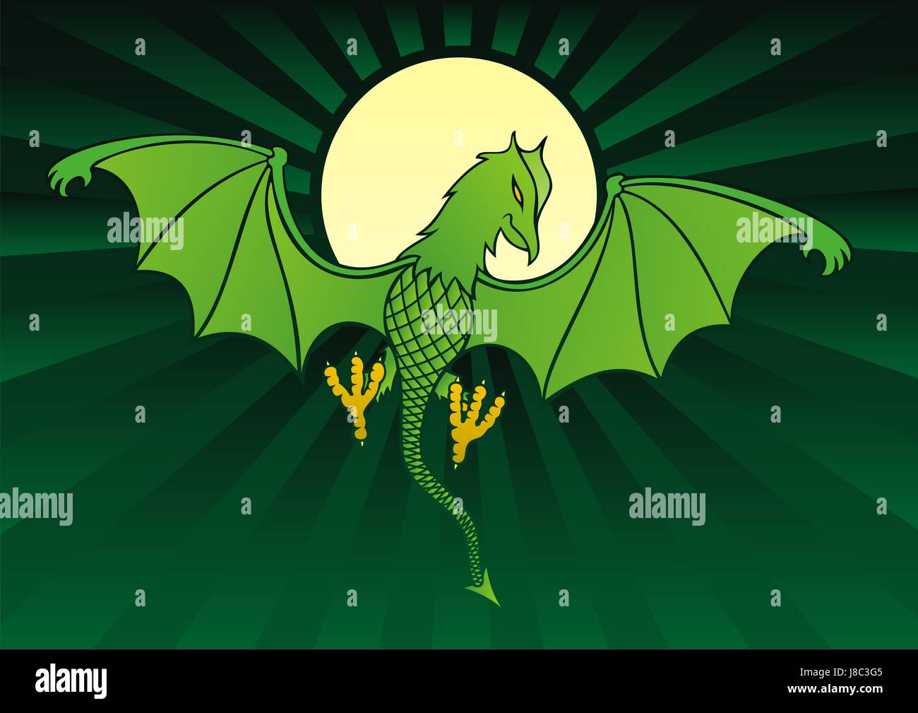 moon, fantasy, dragon, mythology, wings, fly, flies, flys, flying, green, moon, Stock Photo