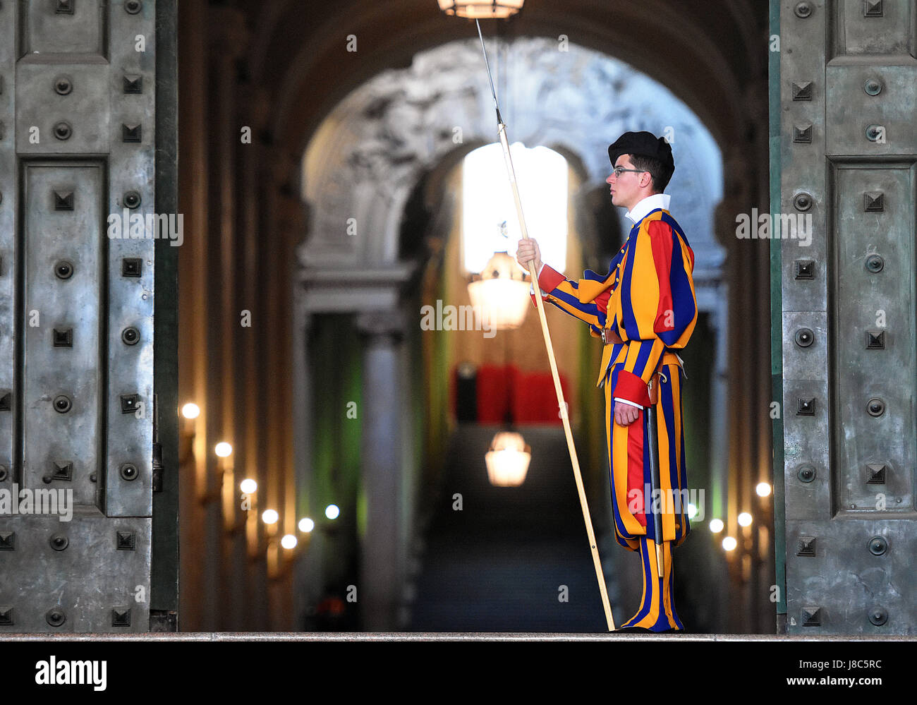 The Swiss Guard outside St peters Basilica, Vatican , Italy. Stock Photo