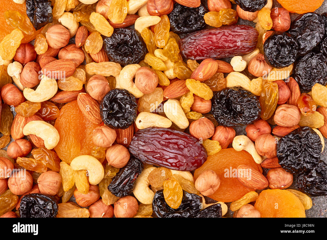 Mix of dried fruits and nuts Stock Photo