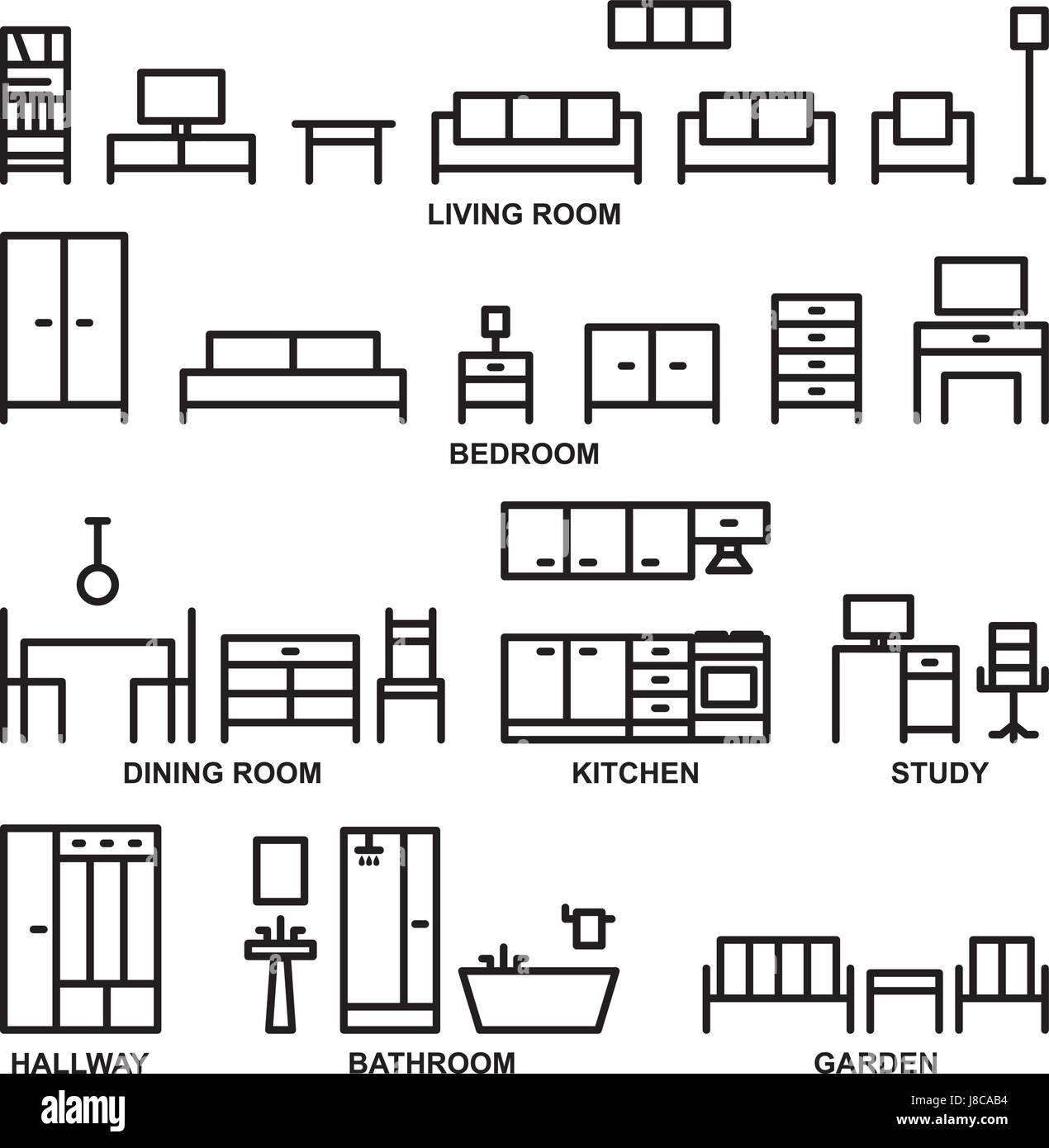 Vector furniture outline icons 3 Stock Vector Image & Art Alamy
