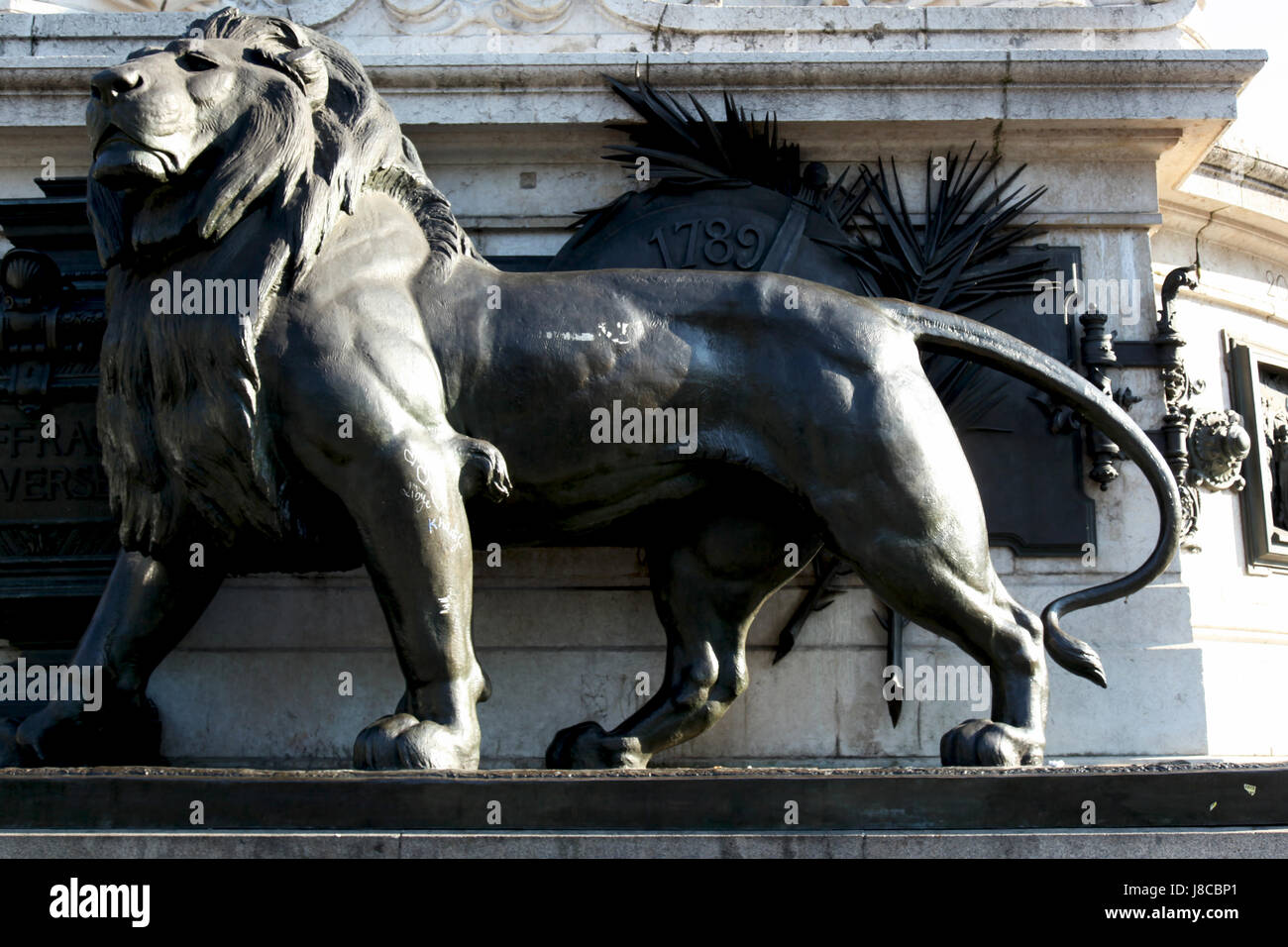 bronze lion statue place de la rpublique paris Stock Photo