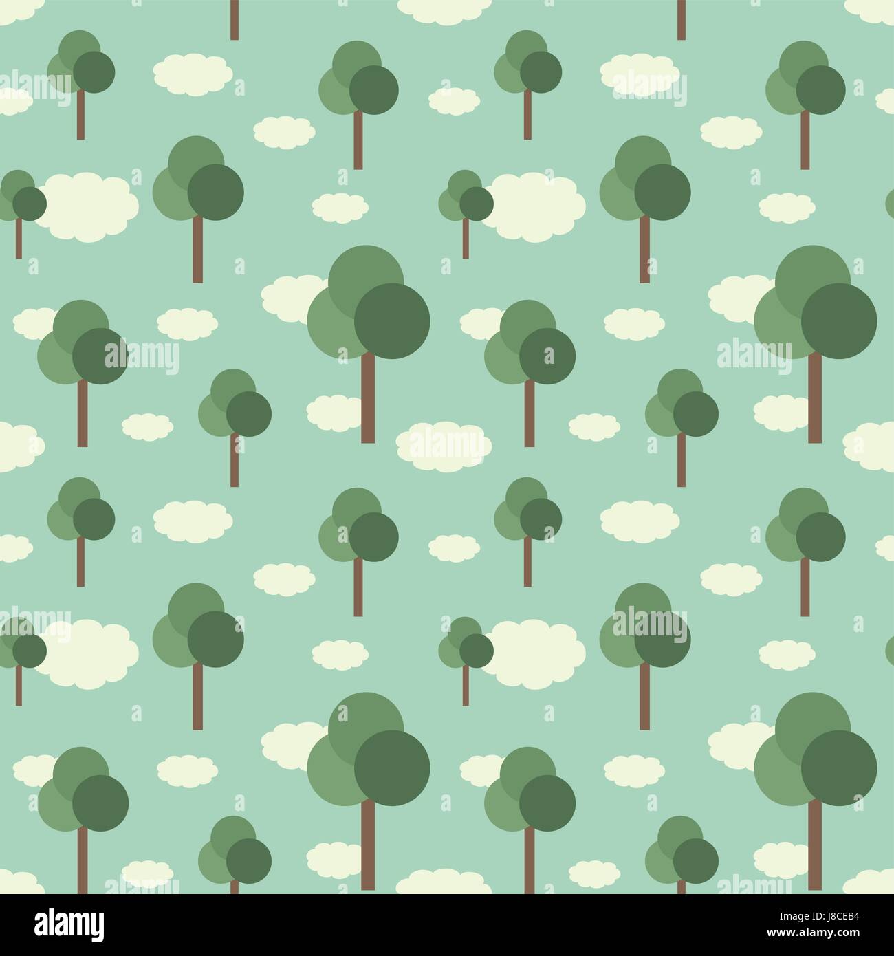 Trees and clouds retro vector seamless pattern background Stock Vector ...