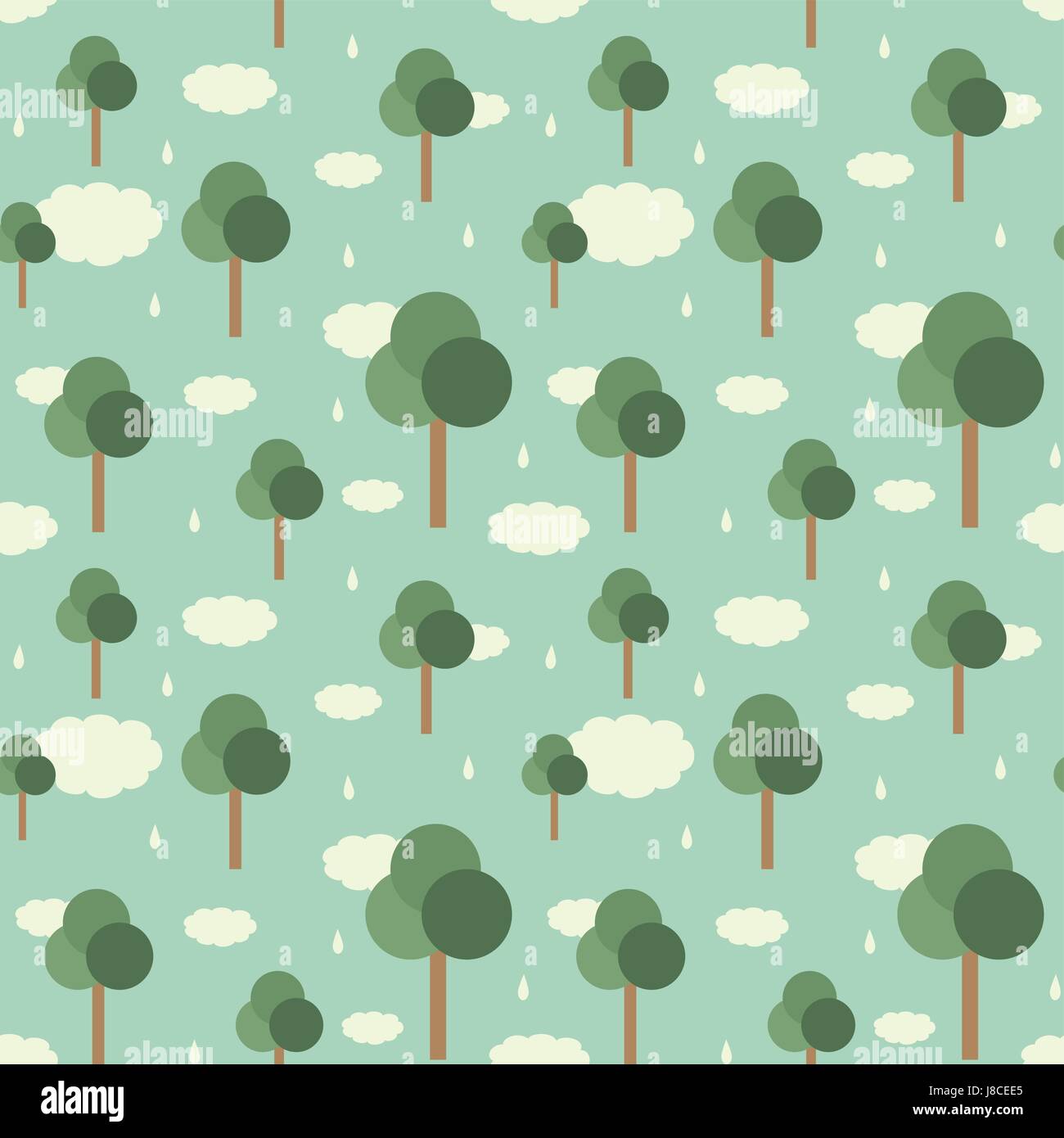 Trees and rain retro vector seamless pattern background 2 Stock Vector ...
