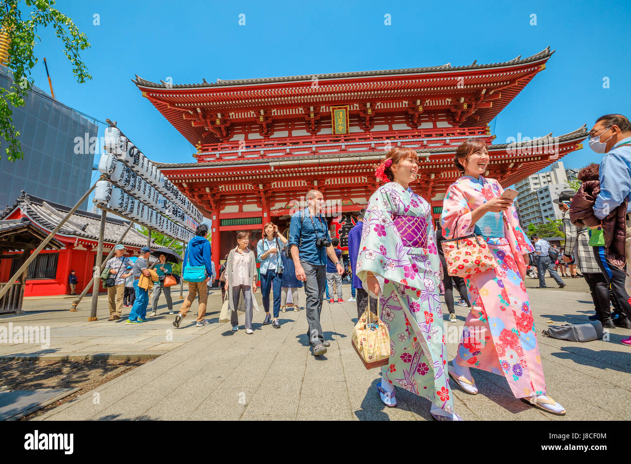 Kimono women at Senso-ji Stock Photo