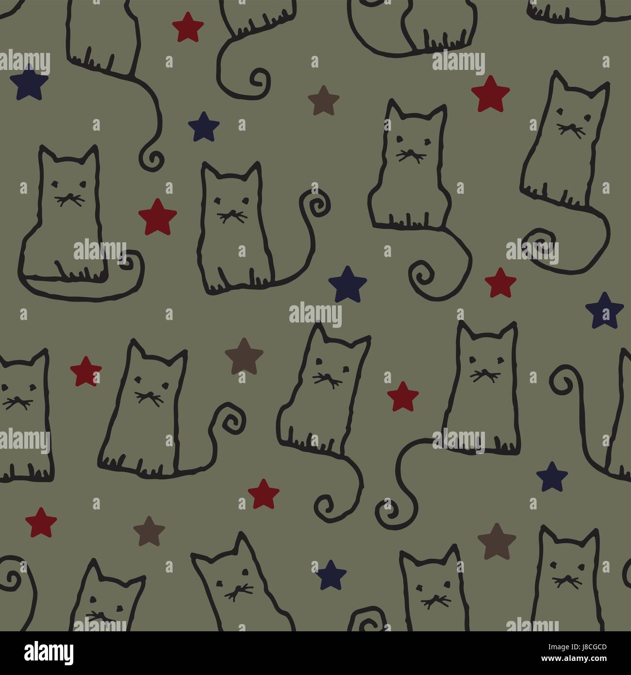 Hand drawn vector seamless pattern background with cats 1 Stock Vector ...