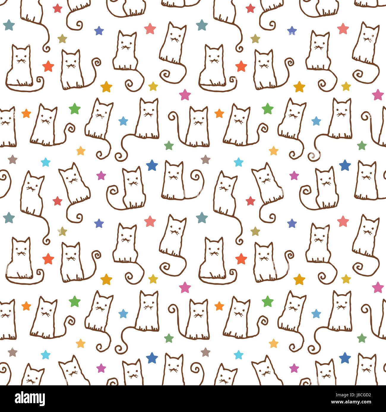 Hand drawn vector seamless pattern background with cats 2 Stock Vector ...