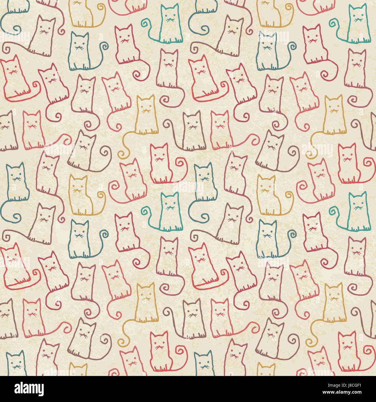 Vintage hand drawn vector seamless pattern with cats Stock Vector Image ...