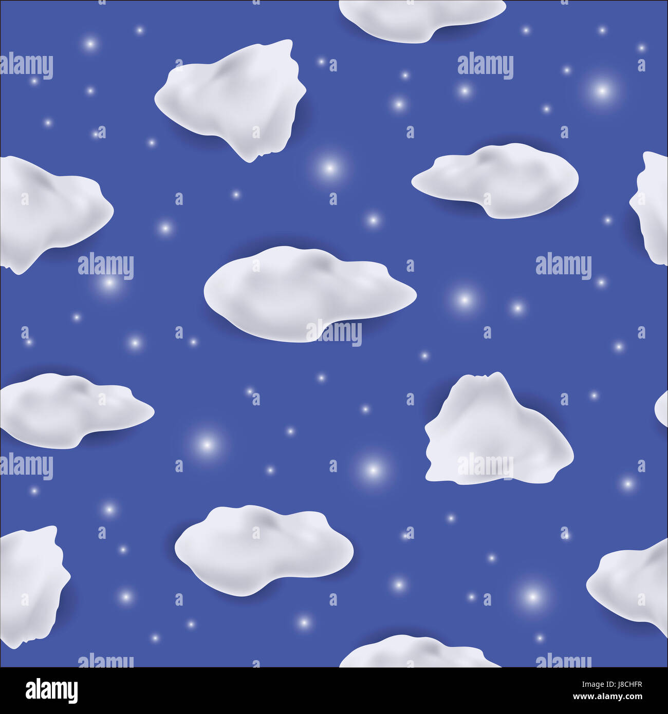 White Cloud Seamless Pattern on Stars Blue Background Stock Photo