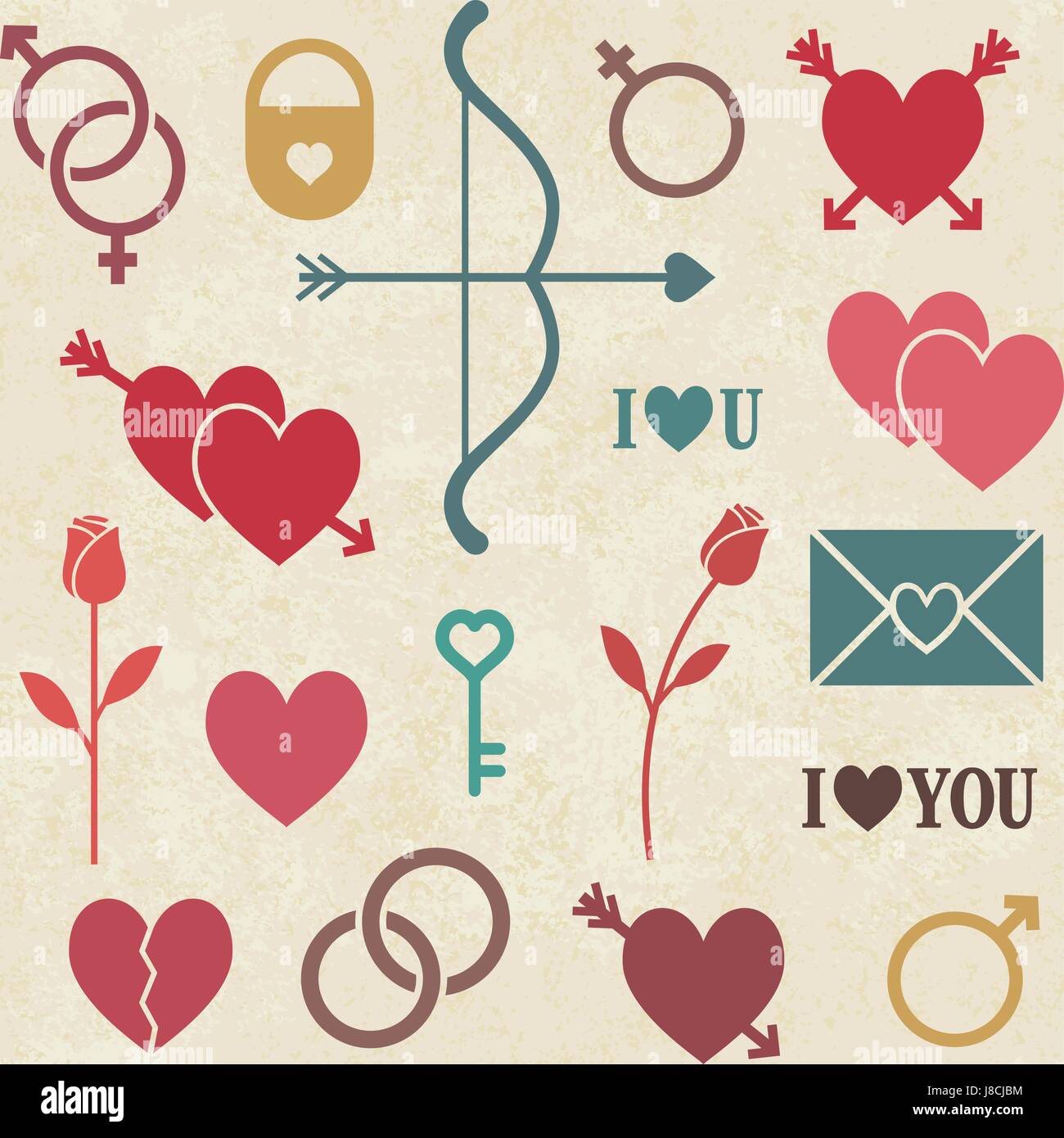 Vector seamless pattern background with romantic love icons 2 Stock ...