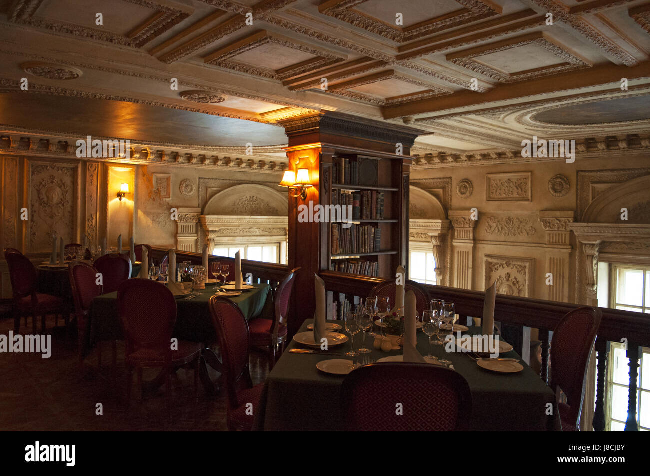Moscow: the interiors of Cafe Pushkin, a famous restaurant and bar opened in 1999 inside a 19th-century Baroque mansion in the center of the city Stock Photo