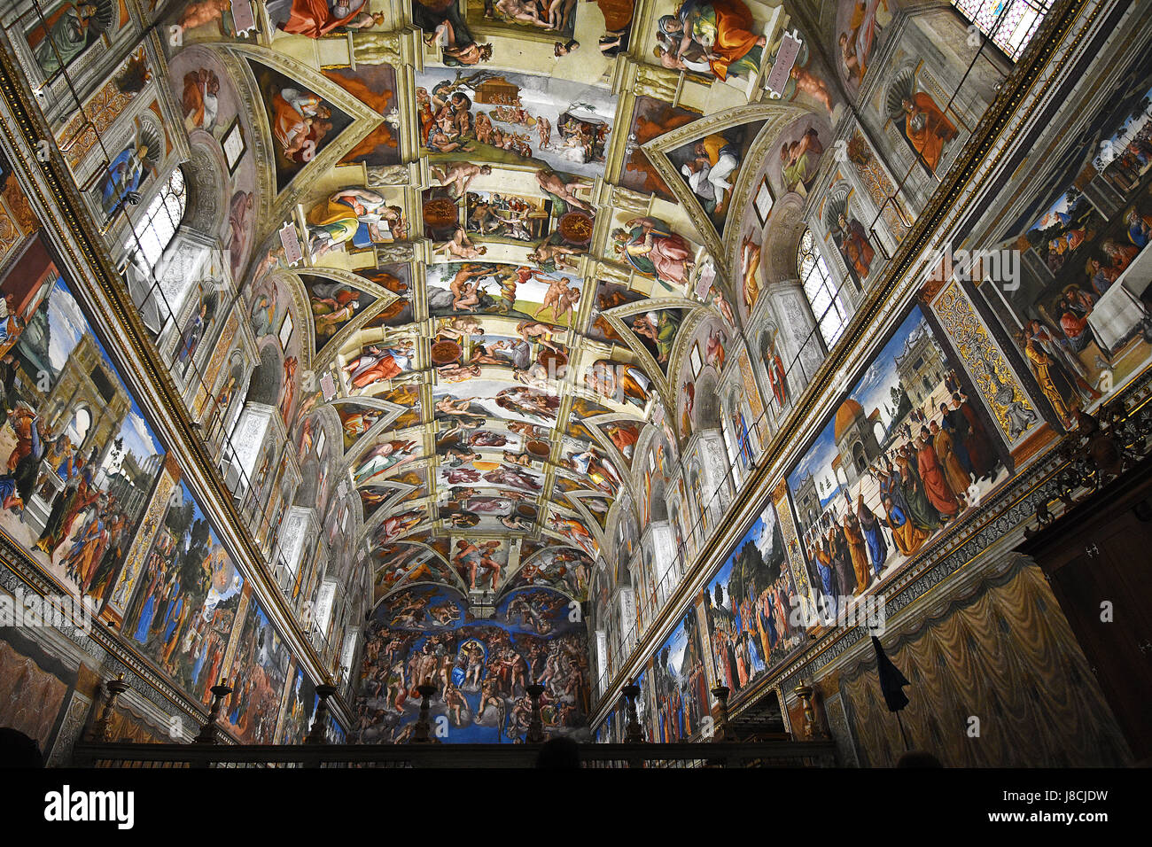 The beautiful paintings of the Sistine Chapel in the Vatican, Rome. Stock Photo