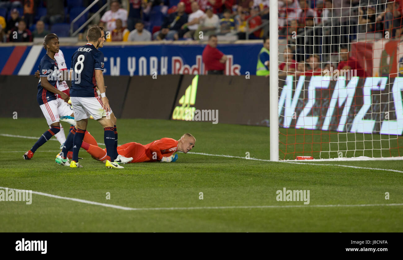 Goalkeeper Cody Cropper (1) of New England Revolution watches ball hit