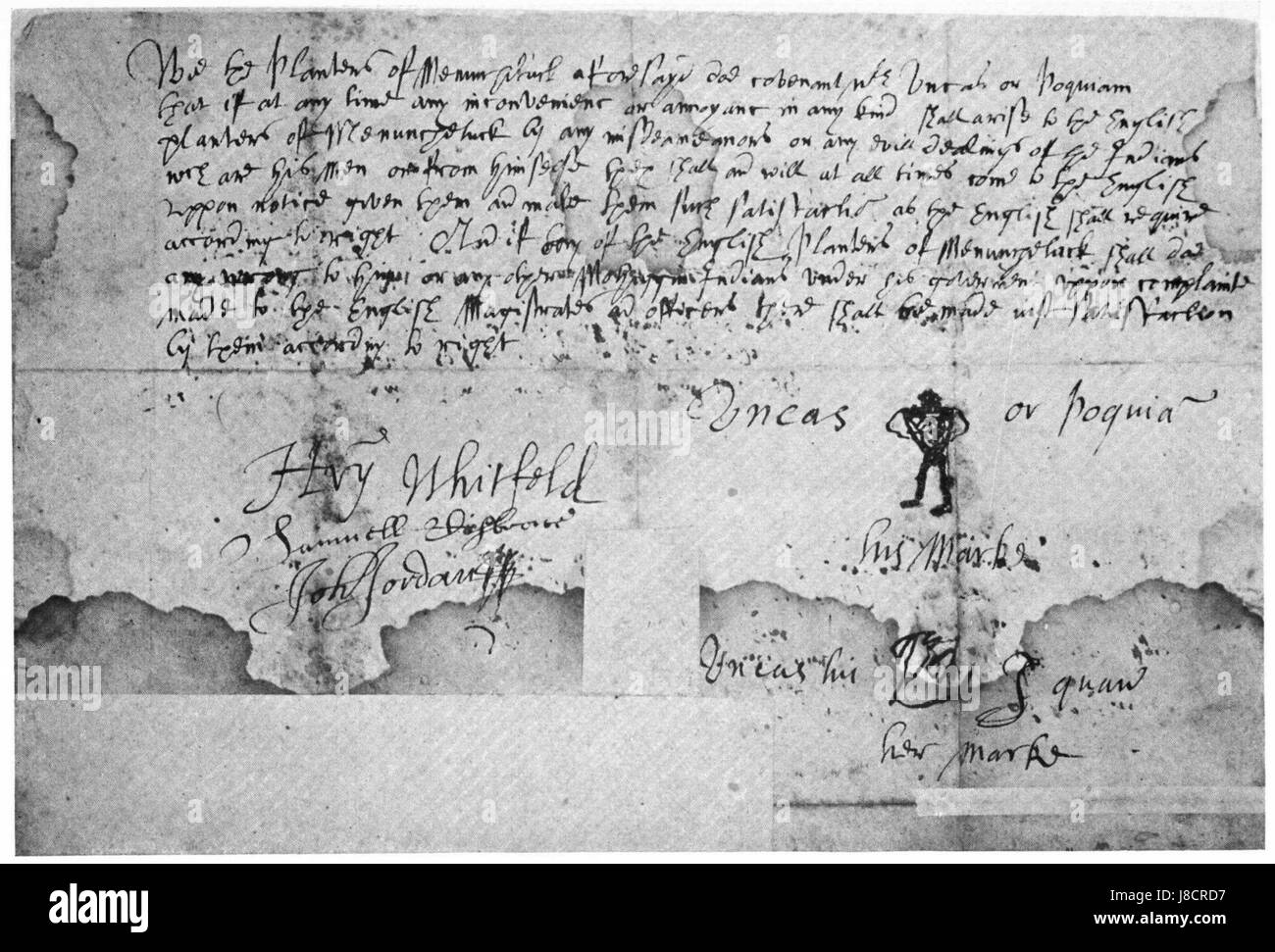 Document Signed by Uncas and His Squaw Stock Photo
