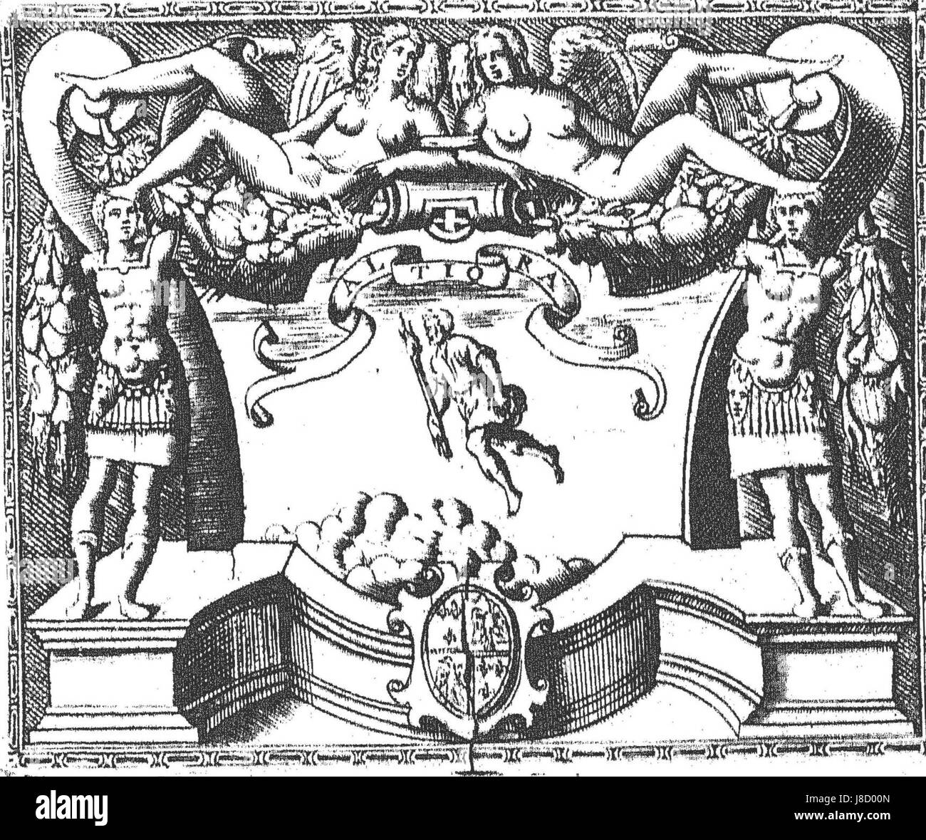 The 'Impresa del Cardinale Luigi d Este' refers to the emblem and heraldic device used by Cardinal Luigi d'Este, symbolizing his family and ecclesiastical position in the 16th century. Stock Photo