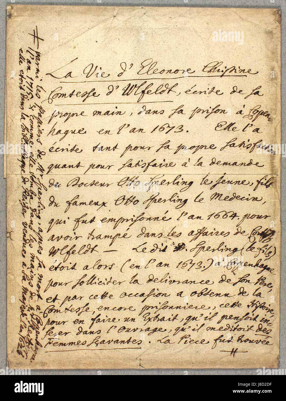 French Monoscript This refers to a French manuscript related to Leonora Christina, a ...