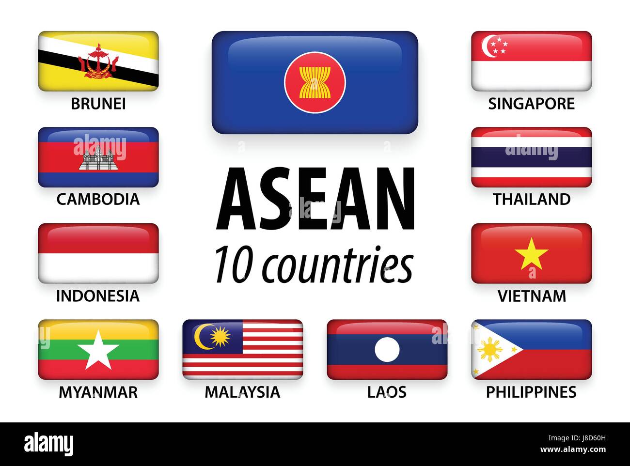 ASEAN ( Association of Southeast Asian Nations ) and membership . Stock Vector