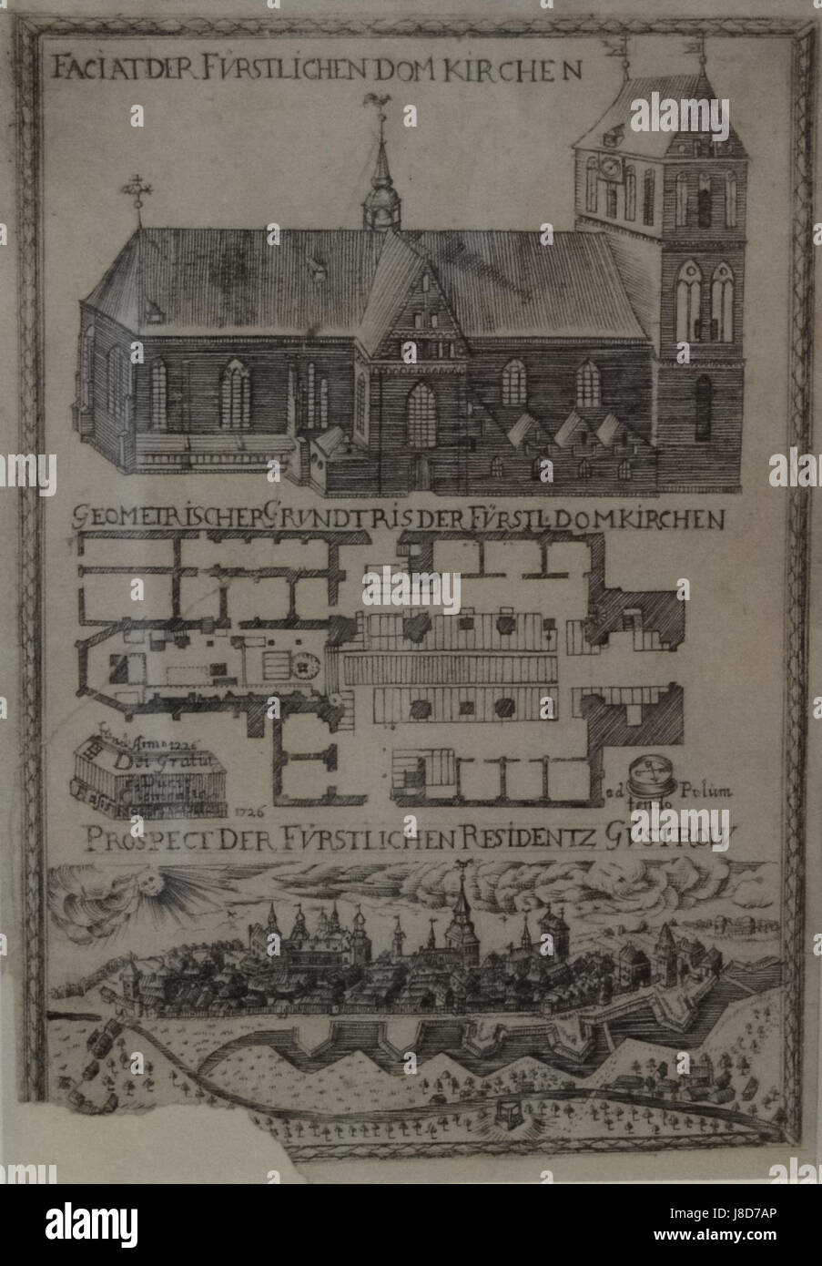 F.h.werner kupferstich dom residenz guestrow 1726 Stock Photo