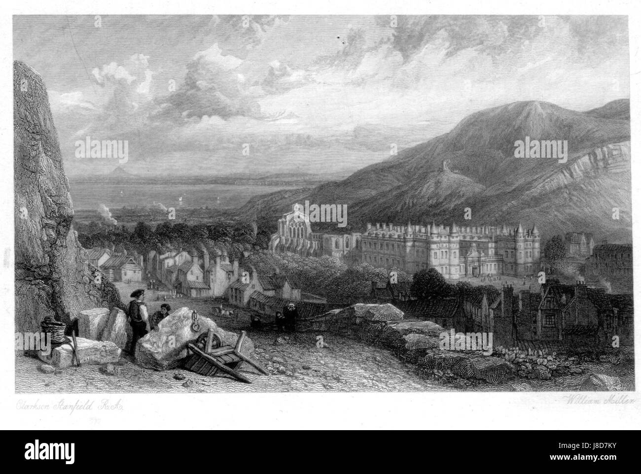 Holyrood House and Chapel from Calton Hill engraving by William Miller after C Stanfield Stock Photo