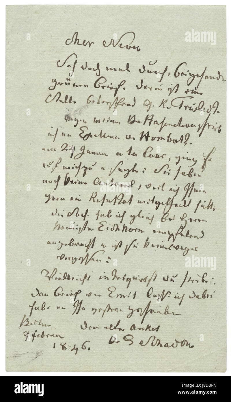 Johann Gottfried Schadow an seinen Neffen 1846 02 09 Stock Photo