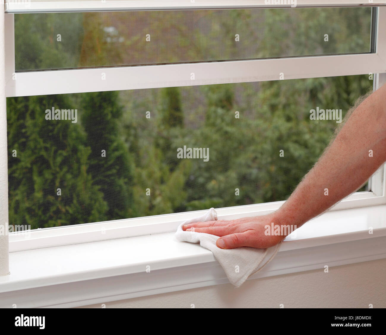 hand, window, porthole, dormer window, pane, dust, sill, rag, allergies