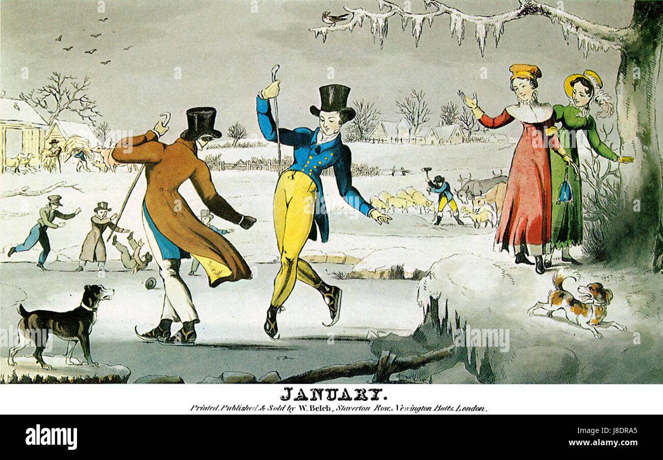 January scene skating early 1820s Stock Photo