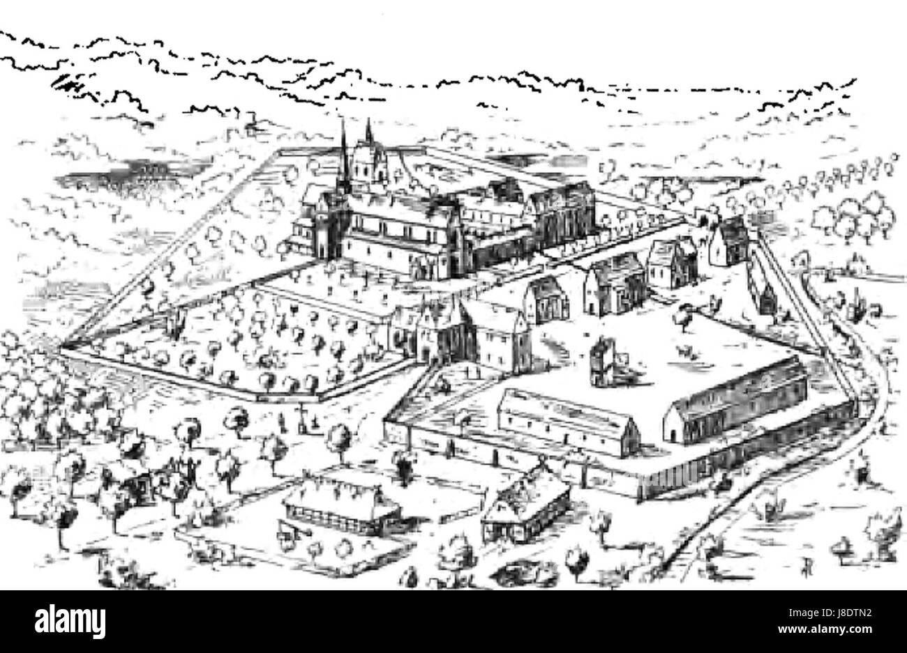 A historical depiction of Kloster Riddagshausen, a former monastery in ...