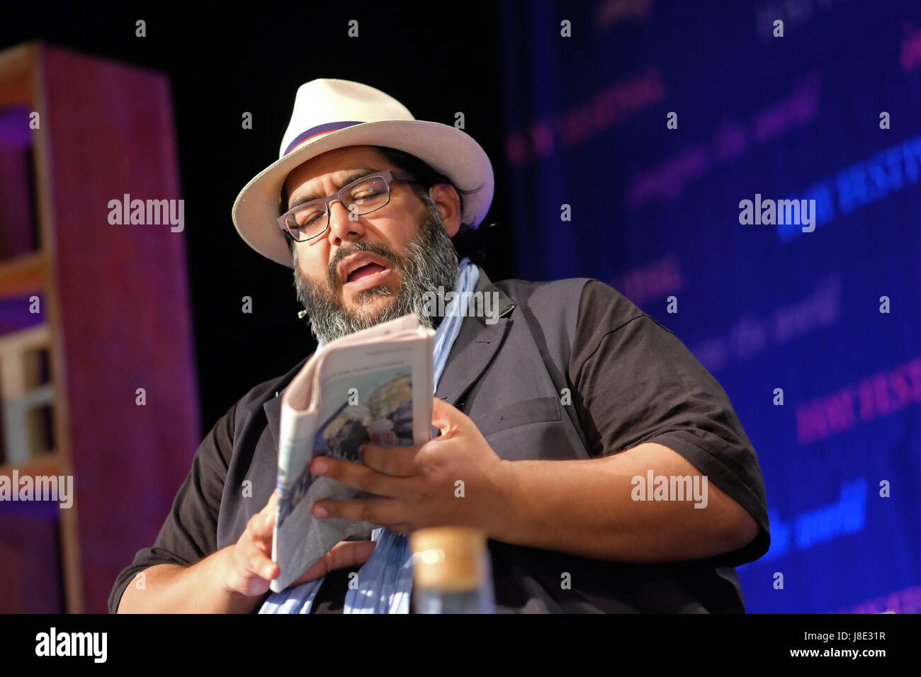 Hay Festival 2017 - Hay on Wye, Wales, UK - Sunday 28th May 2017 - Journalist Abdul Rehman-Malik on stage at the Hay Festival talking about Enlightenment and Jihad - the Hay Festival celebrates its 30th anniversary in 2017 - the literary festival runs until Sunday June 4th. Credit: Steven May/Alamy Live News Stock Photo