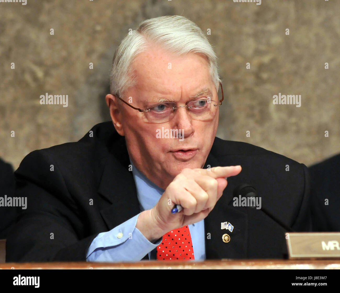 Washington, D.C. - September 23, 2008 -- United States Senator Jim Bunning (Republican of Kentucky) questions the witnesses during the United States Senate Committee on Banking, Housing and Urban Affairs hearing on 'Turmoil in US Credit Markets: Recent Actions Regarding Government Sponsored Entities, Investment Banks and Other Financial Institutions' in Washington, D.C. on Tuesday, September 23, 2008. The hearing focused on the United States Government's proposed 700 billion U.S. dollar bail-out of the banking system caused by poor lending practices of U.S. banks. Credit: Ron Sachs / CNP · NO  Stock Photo