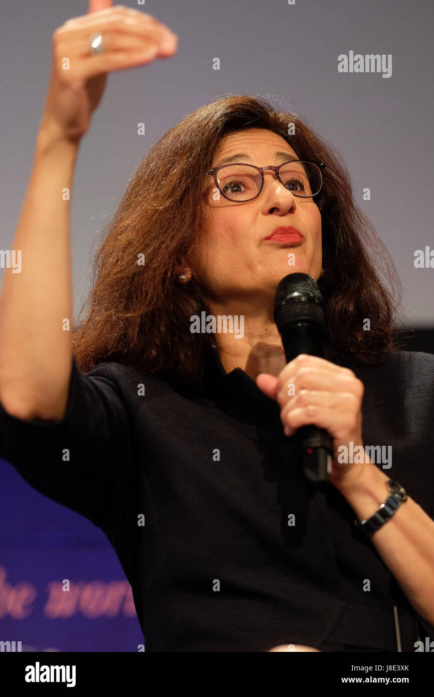 Hay Festival 2017 - Hay on Wye, Wales, UK - May 2017 - Economist Nemat Shafik the new Director of the London School of Economics ( LSE ) on stage at the Hay Festival - the Hay Festival celebrates its 30th anniversary in 2017 - Credit: Steven May/Alamy Live News Stock Photo