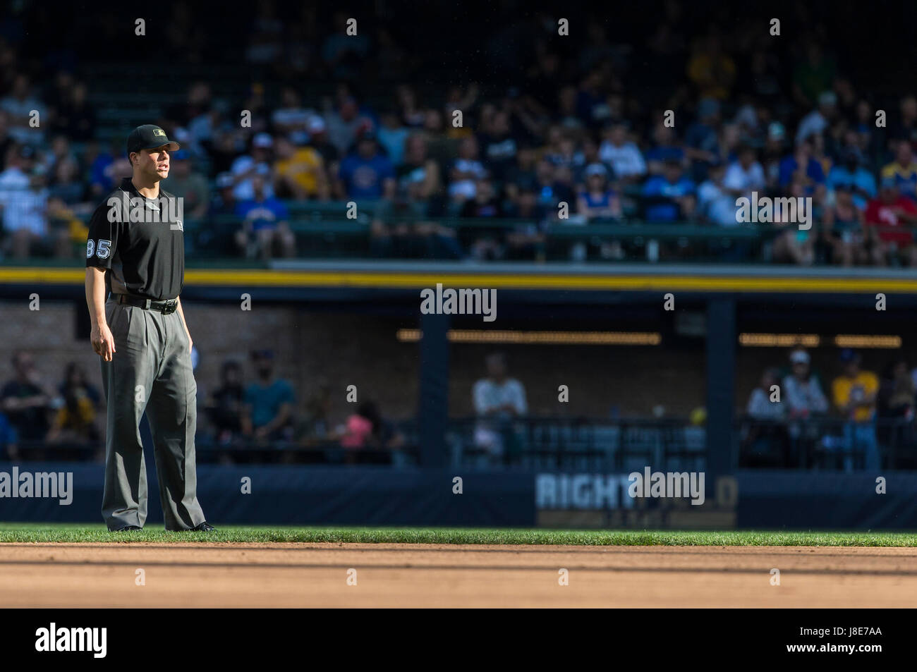 Milwaukee, WI, USA. 27th May, 2017. Major League umpire looks on during the Major League Baseball game between the Milwaukee Brewers and the Arizona Diamondbacks at Miller Park in Milwaukee, WI. John Fisher/CSM/Alamy Live News Stock Photo