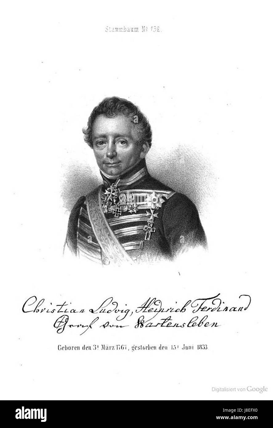 Ludwig Christian heinrich Ferdinand von Wartensleben Stock Photo