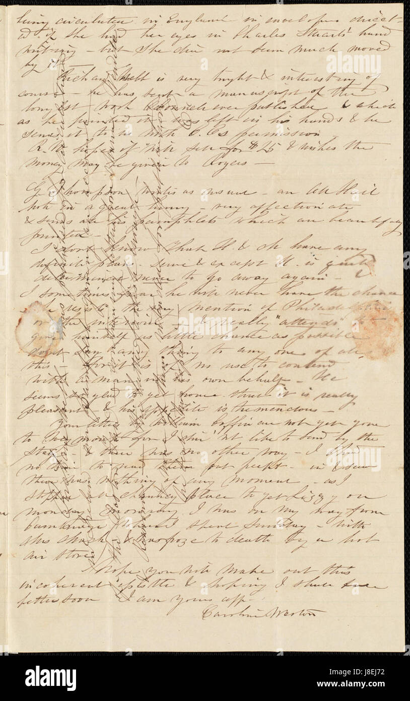 From Caroline Weston to Deborah Weston; Thursday, July 1, 1841 p3 Stock Photo