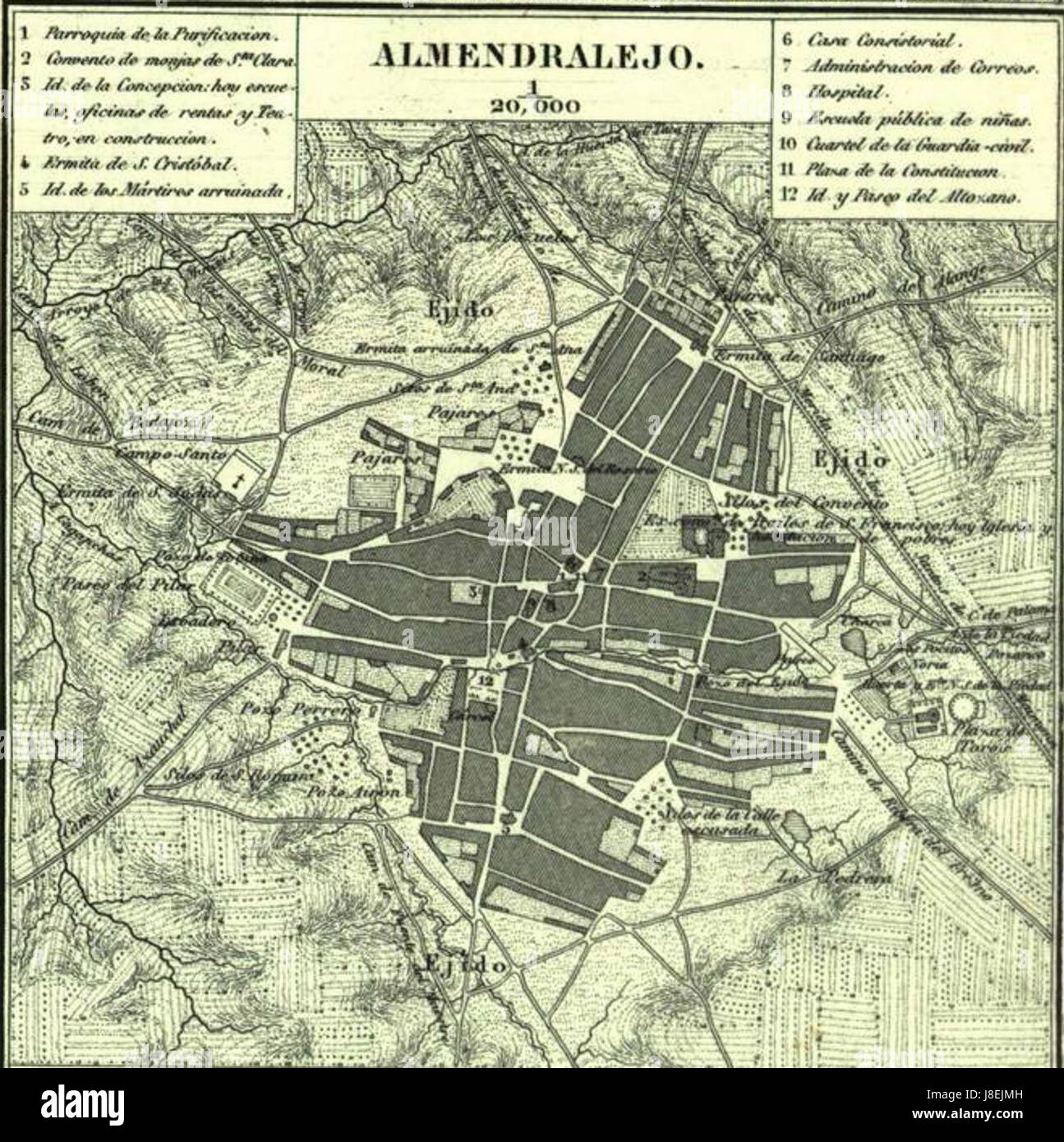 Mapa de Almendralejo, 1840 1870, por Francisco Coello Stock Photo