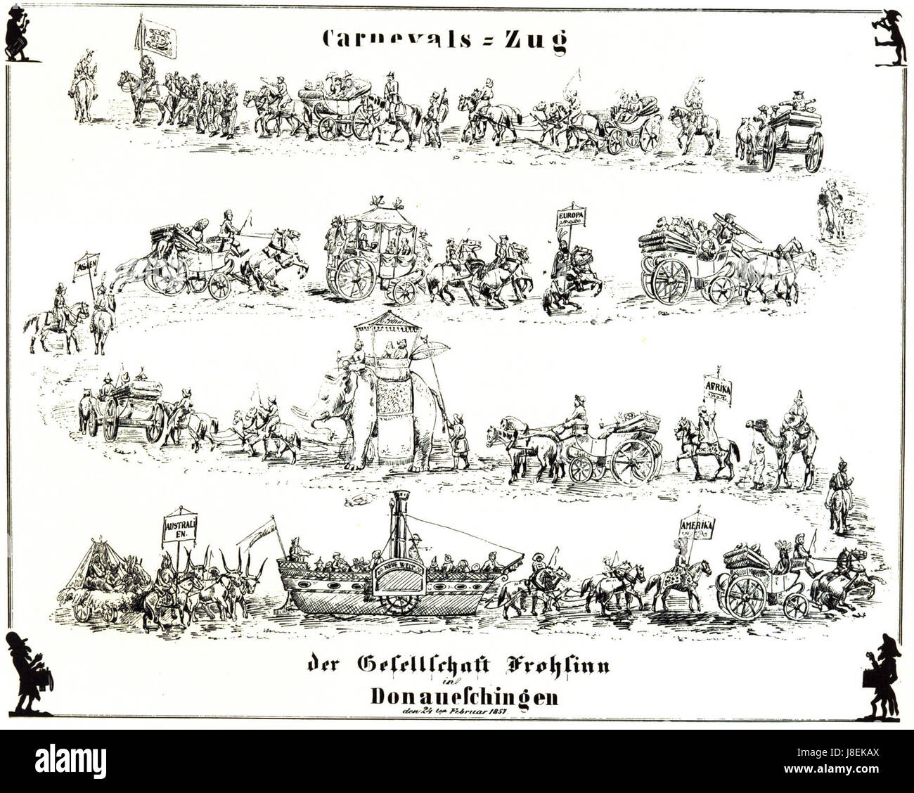 Donaueschingen Carnevals Zug 1857 Stock Photo