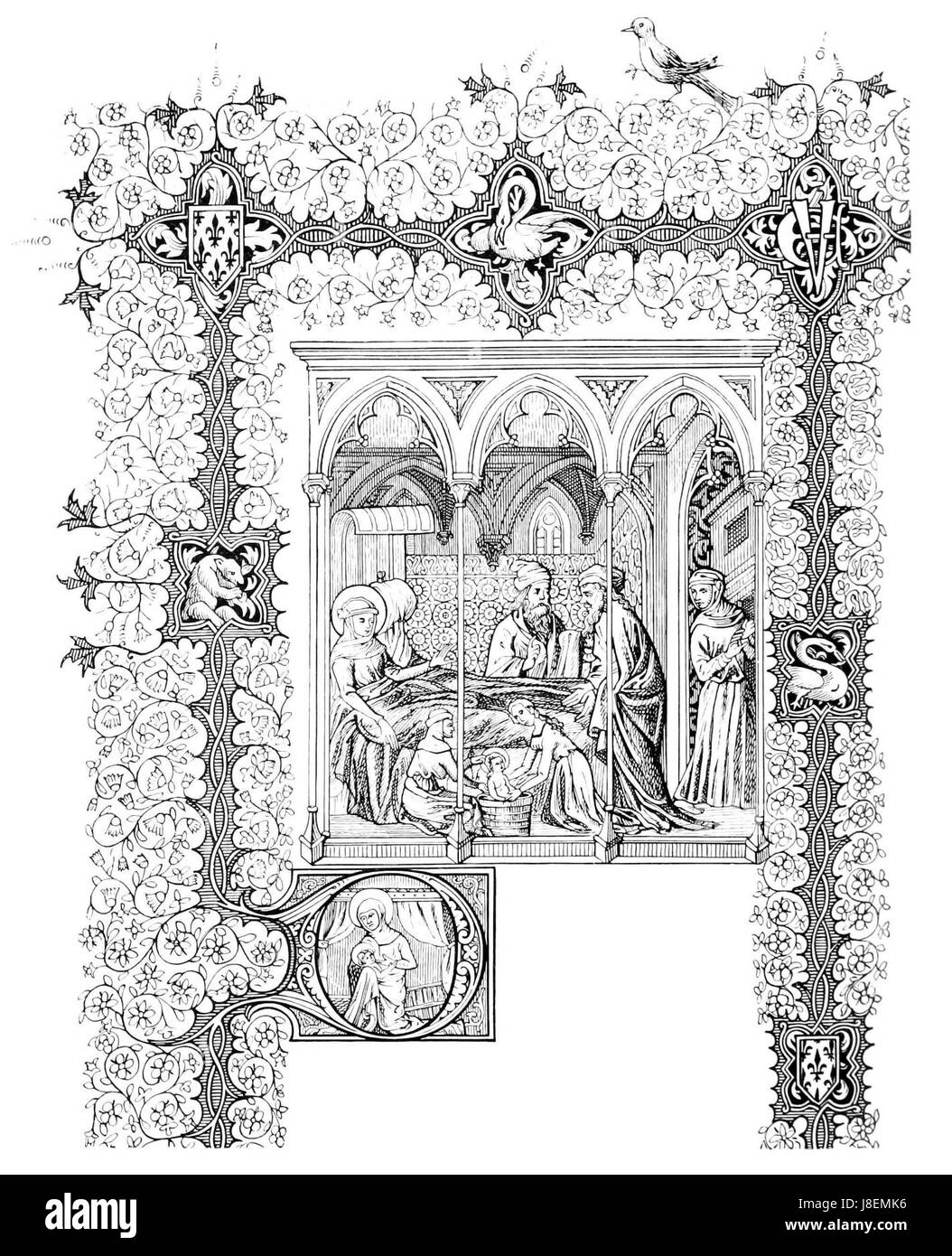 This image presents a figure from an illuminated manuscript, as ...