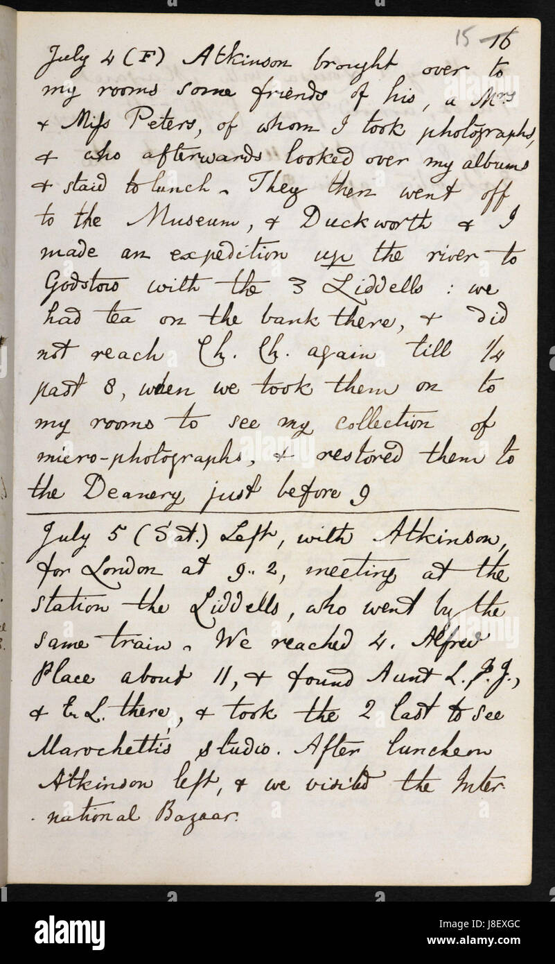 Diary of Charles Dodgson, 4 5 July 1862 (BL Add MS 54343 f015r) Stock Photo