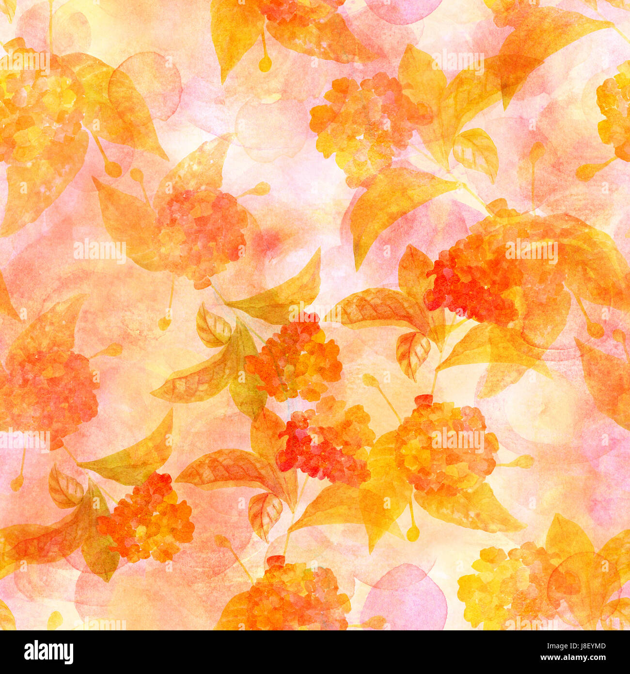 A seamless background pattern with watercolor lantana flowers, golden ...