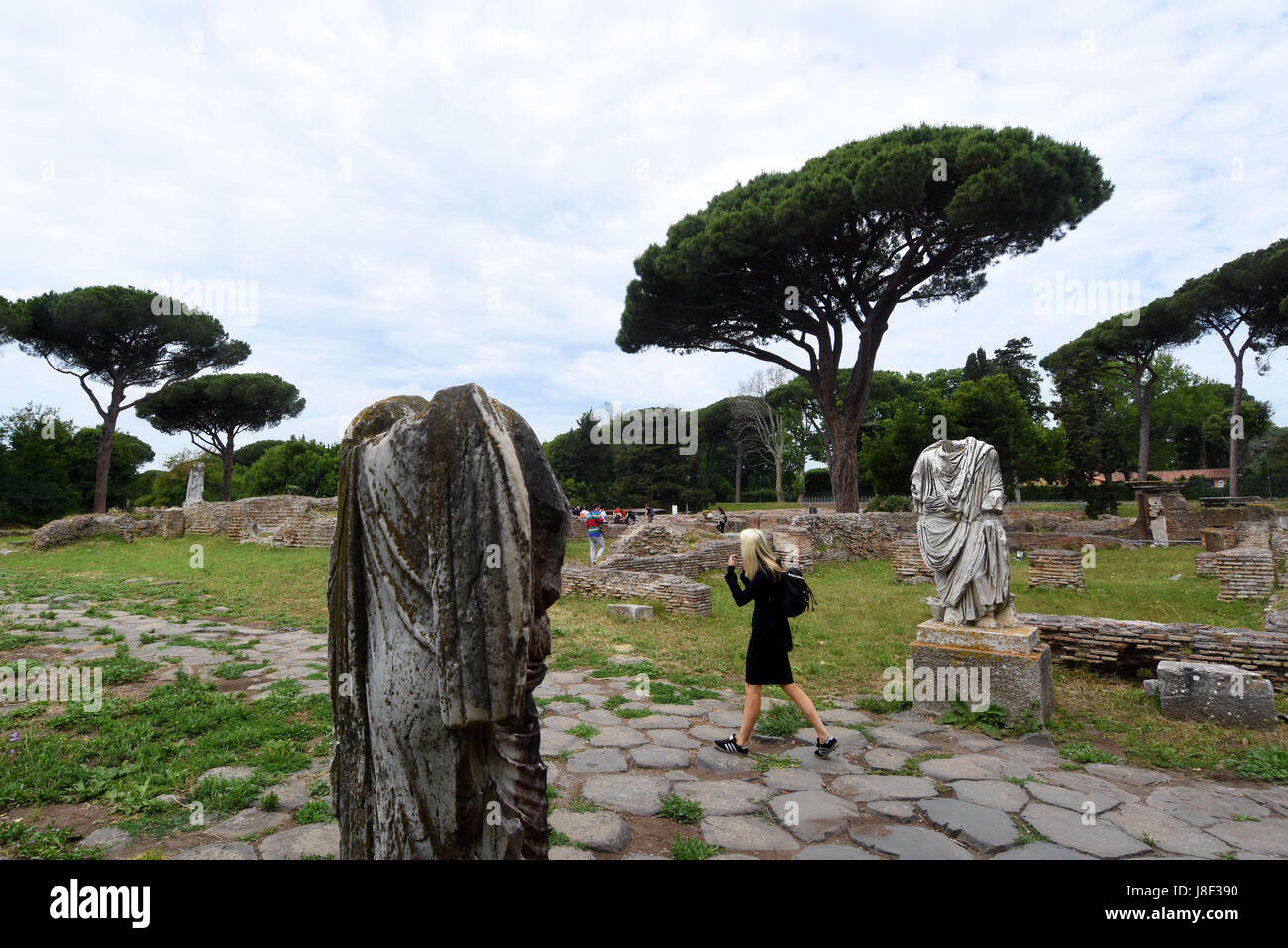 The ruins at Ostia Antica the archaeological site near Rome in Italy . Stock Photo